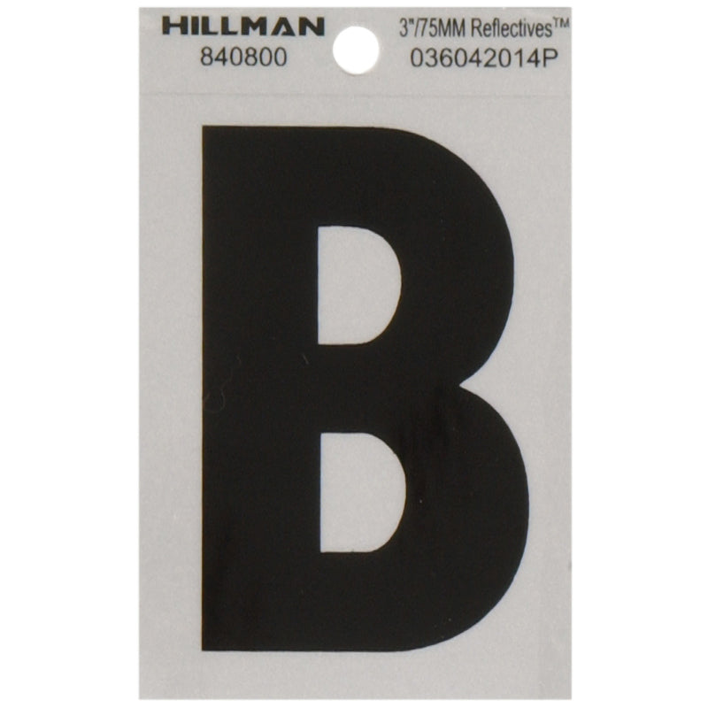 HILLMAN 3 in. Reflective Black Vinyl Self-Adhesive Letter B 1 pc, Pack of 6