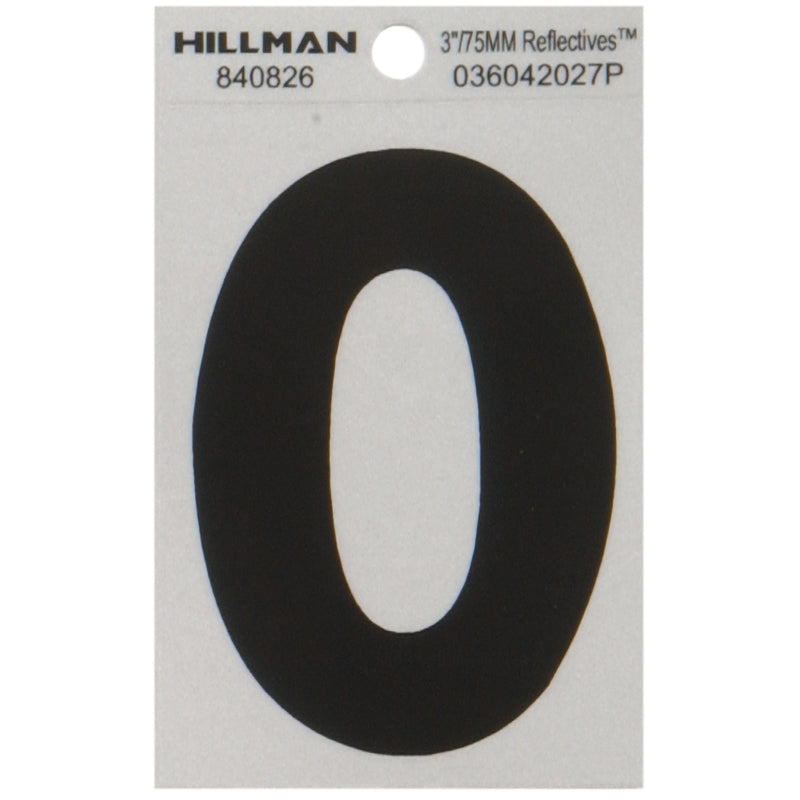 HILLMAN 3 in. Reflective Black Vinyl Self-Adhesive Letter O 1 pc, Pack of 6