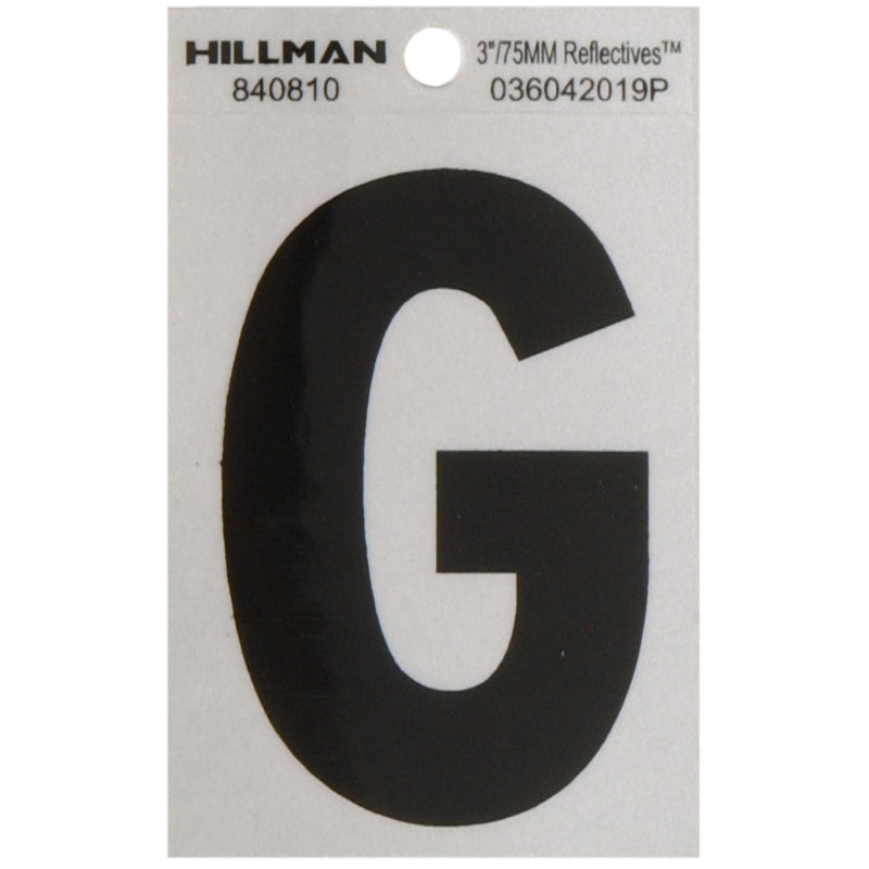 HILLMAN 3 in. Reflective Black Vinyl Self-Adhesive Letter G 1 pc, Pack of 6