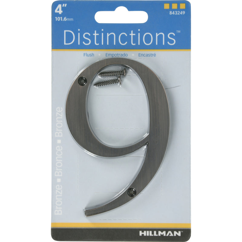 HILLMAN Distinctions 4 in. Bronze Zinc Die-Cast Screw-On Number 9 1 pc, Pack of 3