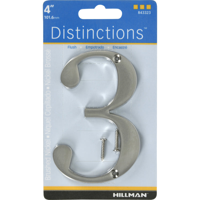HILLMAN Distinctions 4 in. Silver Zinc Die-Cast Screw-On Number 3 1 pc, Pack of 3