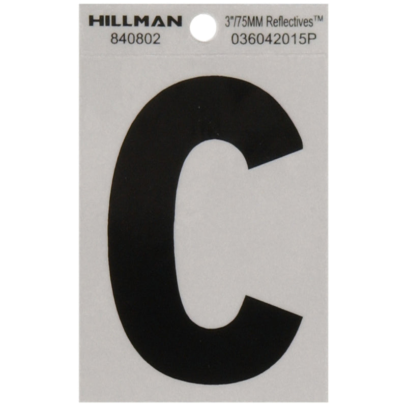 HILLMAN 3 in. Reflective Black Vinyl Self-Adhesive Letter C 1 pc, Pack of 6