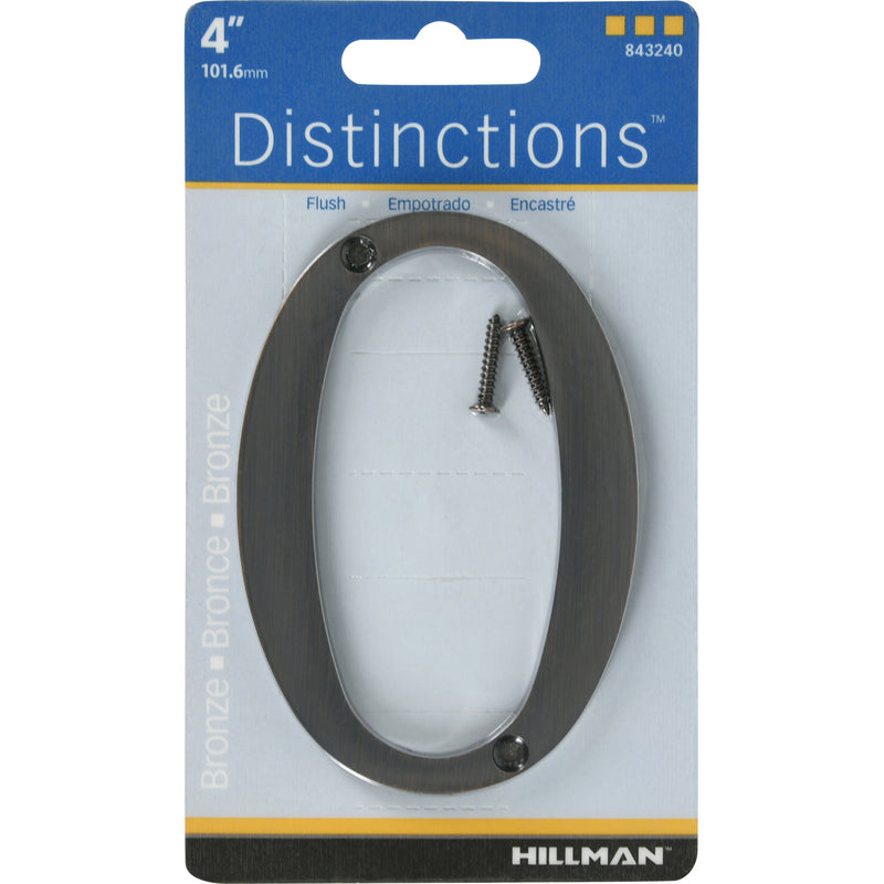 HILLMAN Distinctions 4 in. Bronze Zinc Die-Cast Screw-On Number 0 1 pc, Pack of 3