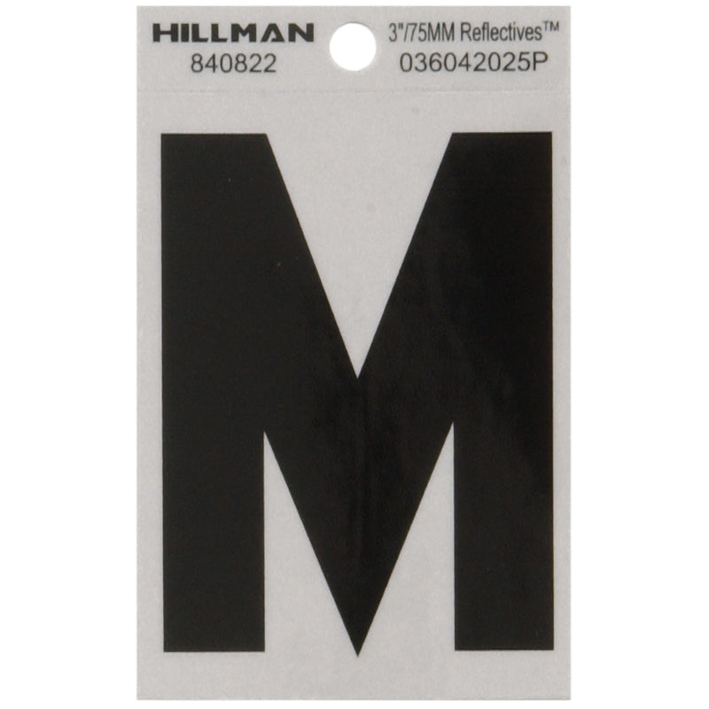 HILLMAN 3 in. Reflective Black Vinyl Self-Adhesive Letter M 1 pc, Pack of 6
