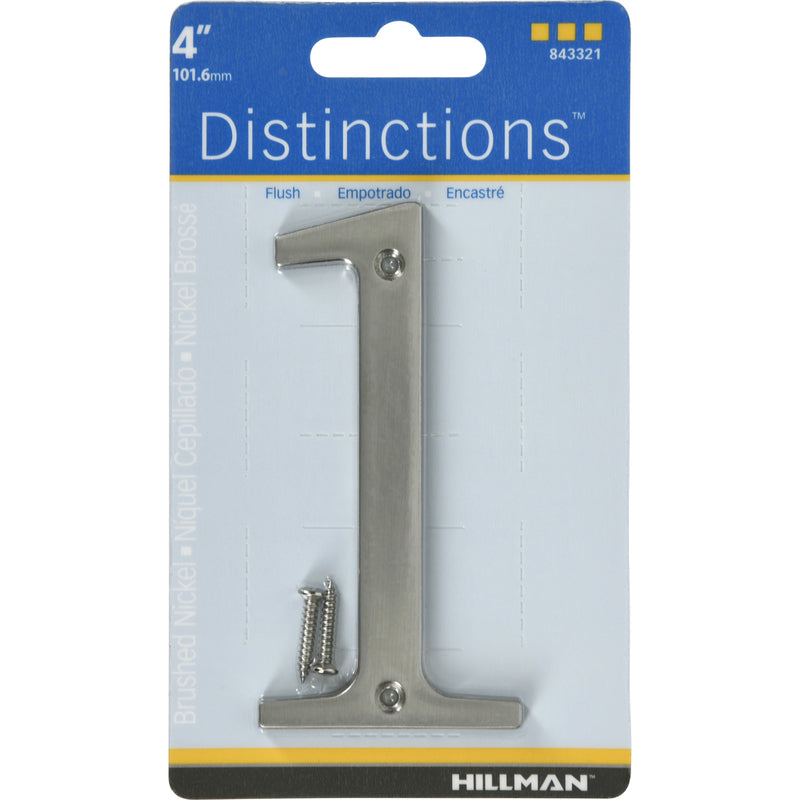 HILLMAN Distinctions 4 in. Silver Zinc Die-Cast Screw-On Number 1 1 pc, Pack of 3