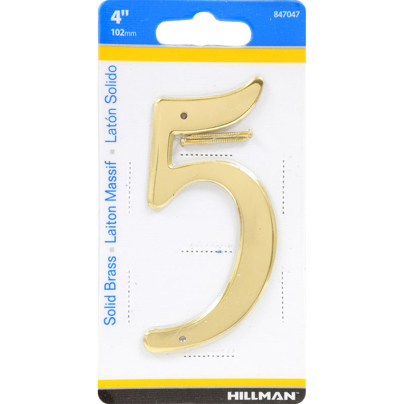 HILLMAN 4 in. Gold Brass Nail-On Number 5 1 pc, Pack of 3