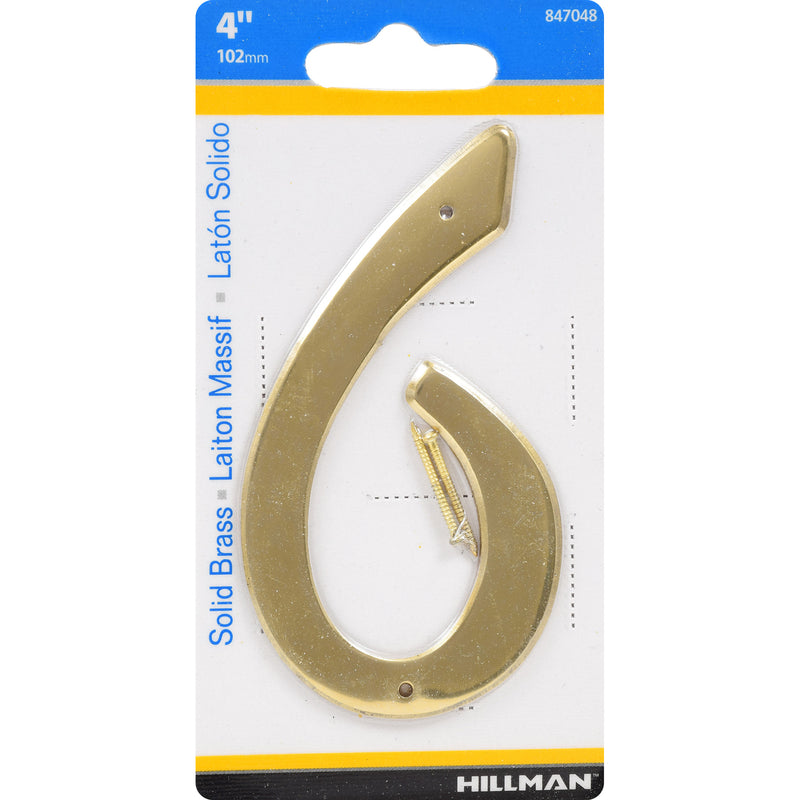 HILLMAN 4 in. Gold Brass Nail-On Number 6 1 pc, Pack of 3