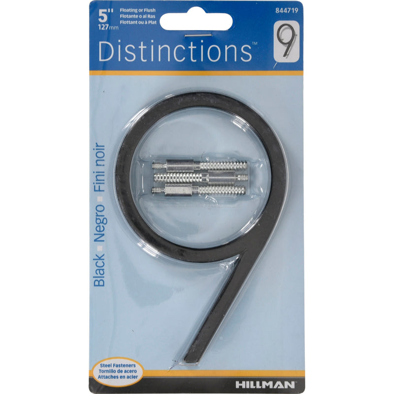HILLMAN Distinctions 5 in. Black Steel Screw-On Number 9 1 pc, Pack of 3