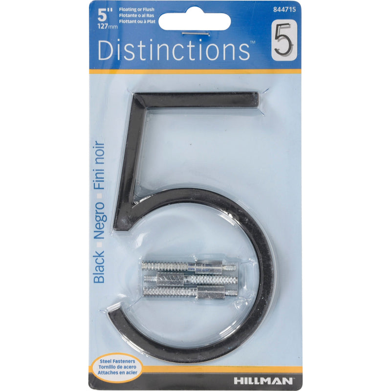 HILLMAN Distinctions 5 in. Black Steel Screw-On Number 5 1 pc, Pack of 3