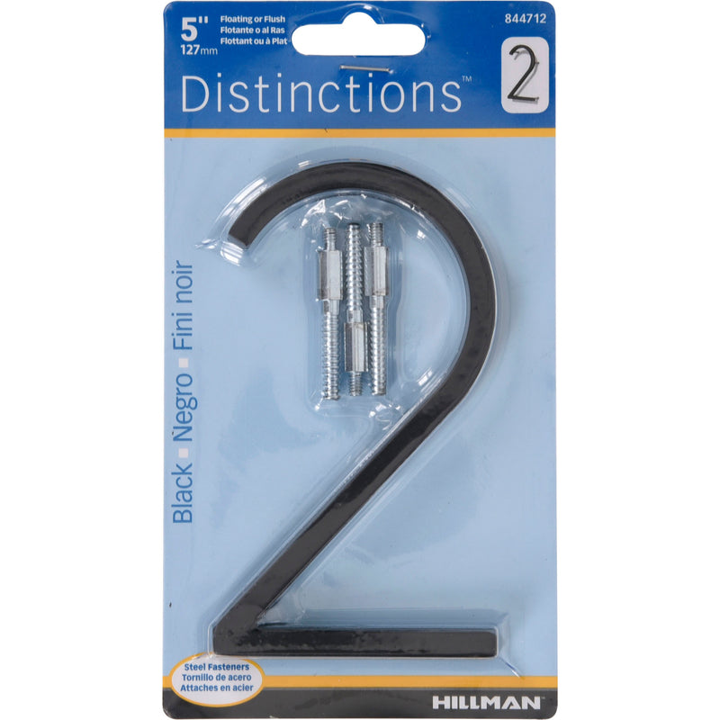 HILLMAN Distinctions 5 in. Black Steel Screw-On Number 2 1 pc, Pack of 3