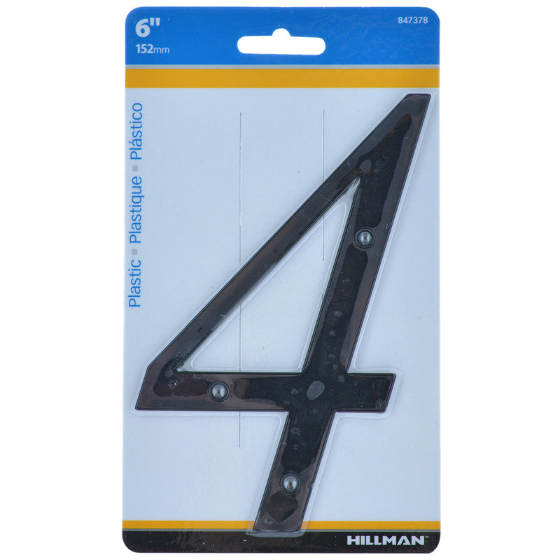 HILLMAN 6 in. Black Plastic Nail-On Number 4 1 pc, Pack of 3