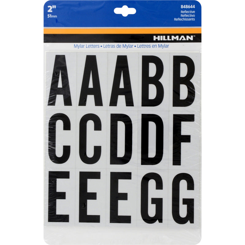 HILLMAN 2 in. Reflective Black Vinyl Self-Adhesive Letter Set A-Z 63 pc, Pack of 6