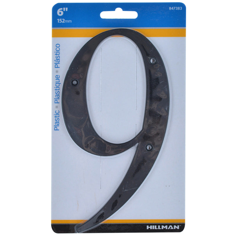 HILLMAN 6 in. Black Plastic Nail-On Number 9 1 pc, Pack of 3