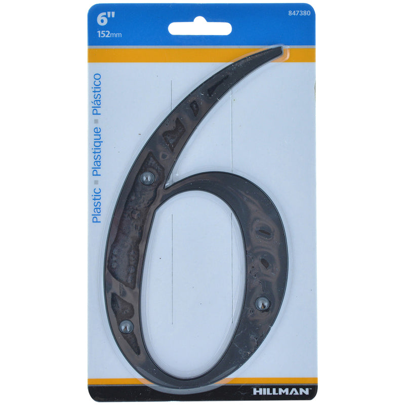 HILLMAN 6 in. Black Plastic Nail-On Number 6 1 pc, Pack of 3