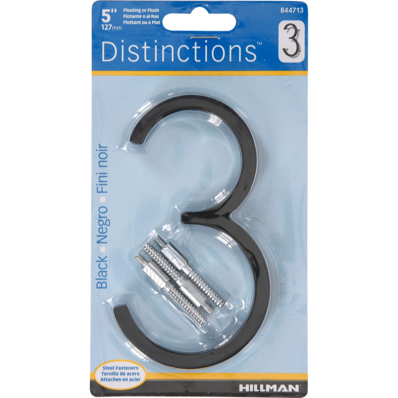 HILLMAN Distinctions 5 in. Black Steel Screw-On Number 3 1 pc, Pack of 3