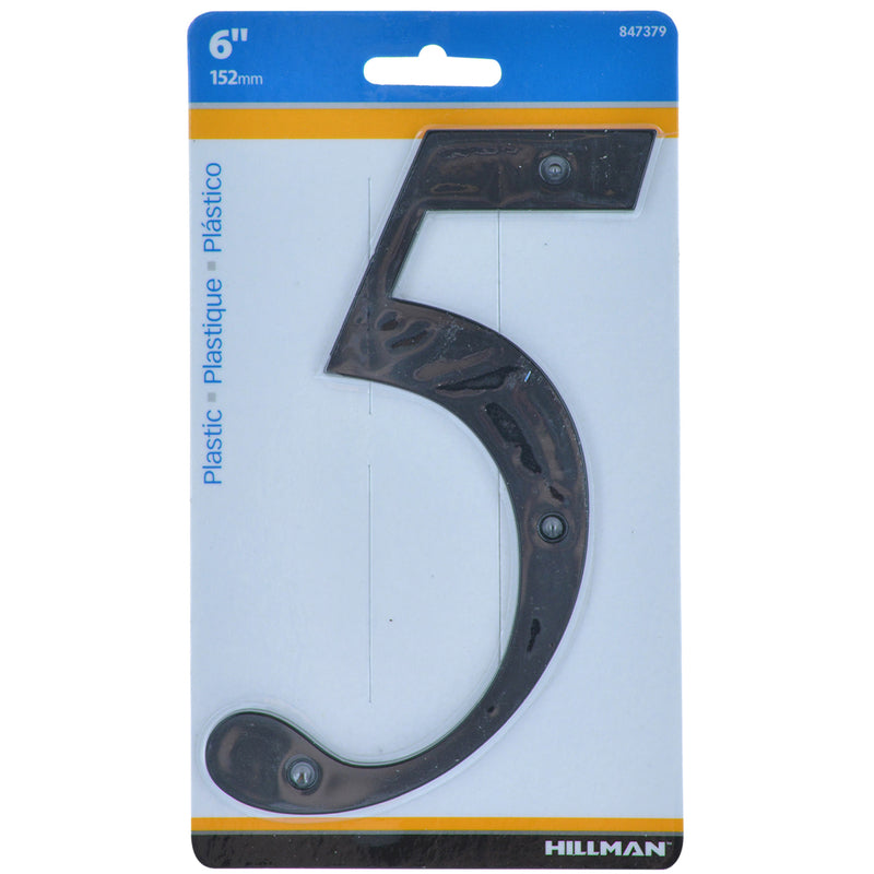 HILLMAN 6 in. Black Plastic Nail-On Number 5 1 pc, Pack of 3