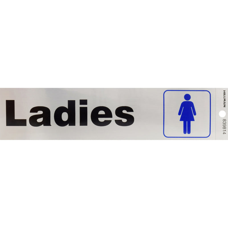 HILLMAN English Silver Restroom Decal 2 in. H X 8 in. W, Pack of 6