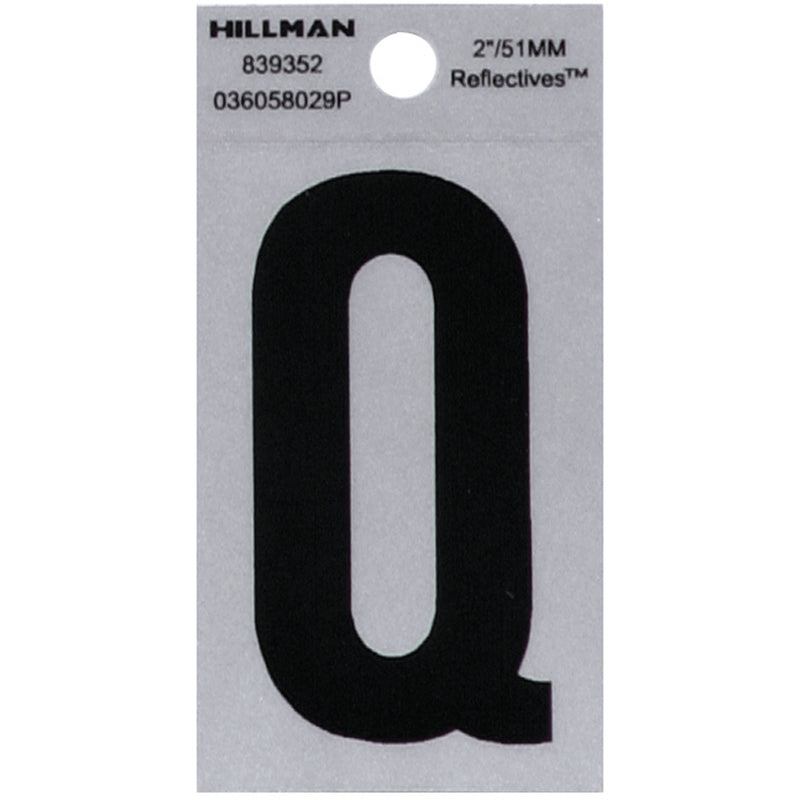 HILLMAN 2 in. Reflective Black Vinyl Self-Adhesive Letter Q 1 pc, Pack of 6