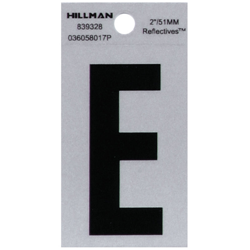 HILLMAN 2 in. Reflective Black Vinyl Self-Adhesive Letter E 1 pc, Pack of 6