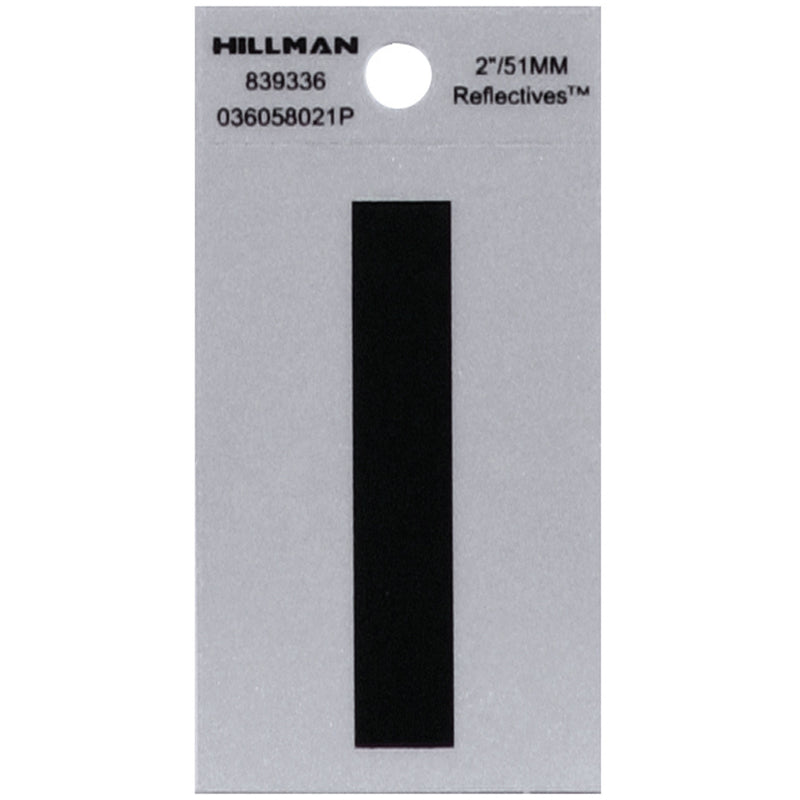 HILLMAN 2 in. Reflective Black Vinyl Self-Adhesive Letter I 1 pc, Pack of 6