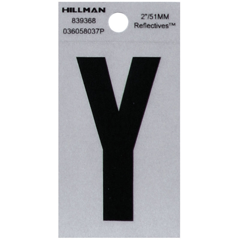 HILLMAN 2 in. Reflective Black Vinyl Self-Adhesive Letter Y 1 pc, Pack of 6