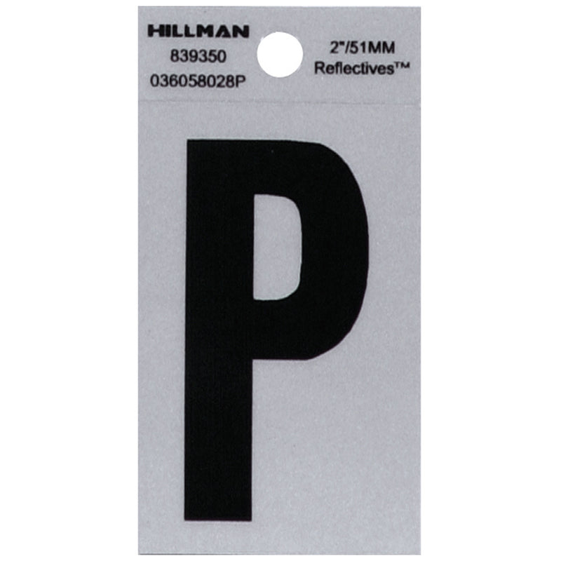HILLMAN 2 in. Reflective Black Vinyl Self-Adhesive Letter P 1 pc, Pack of 6