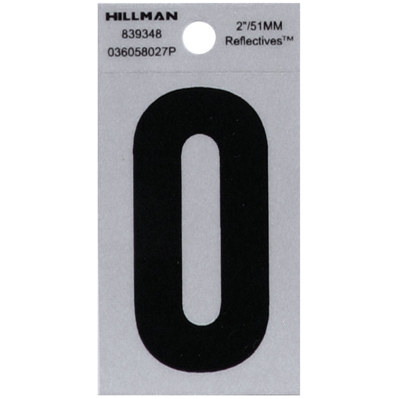 HILLMAN 2 in. Reflective Black Vinyl Self-Adhesive Letter O 1 pc, Pack of 6