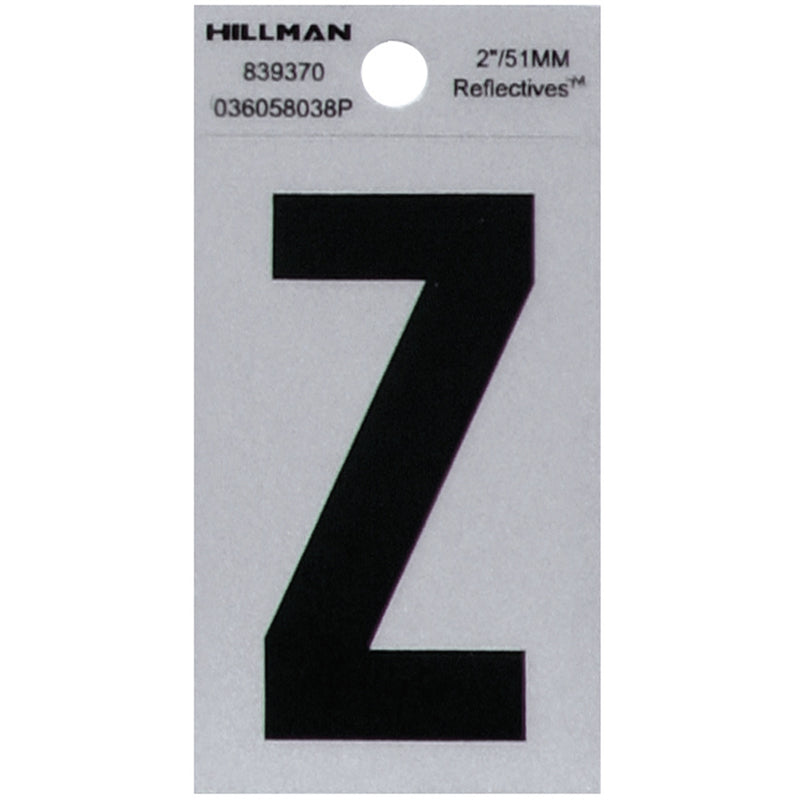 HILLMAN 2 in. Reflective Black Vinyl Self-Adhesive Letter Z 1 pc, Pack of 6