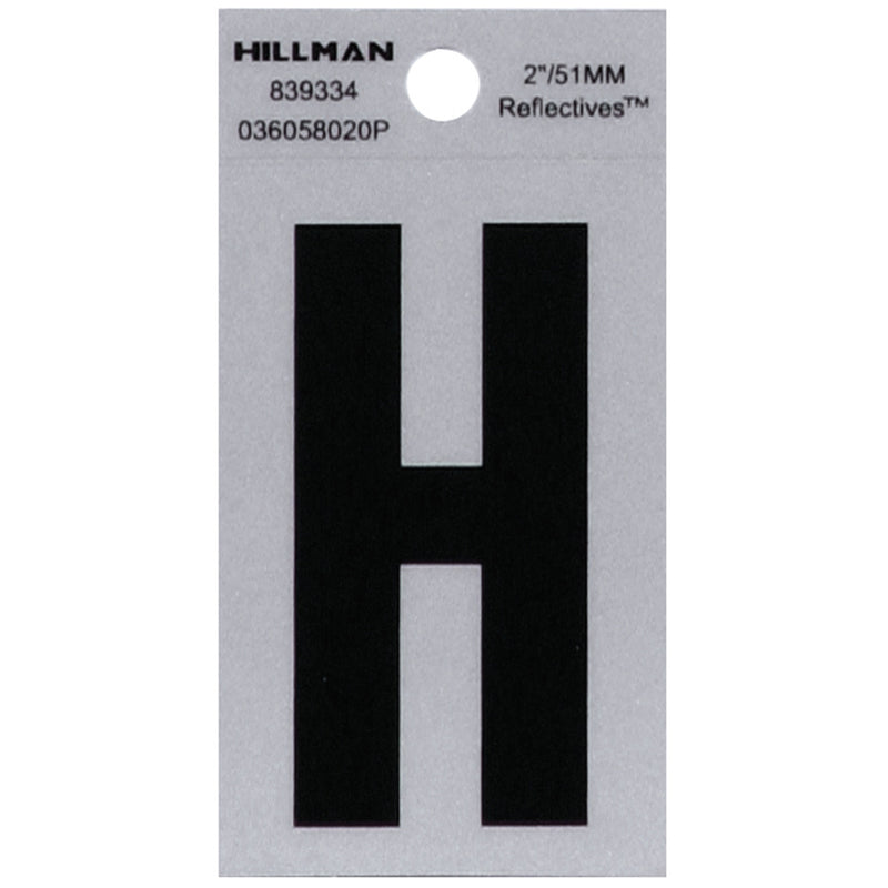 HILLMAN 2 in. Reflective Black Vinyl Self-Adhesive Letter H 1 pc, Pack of 6