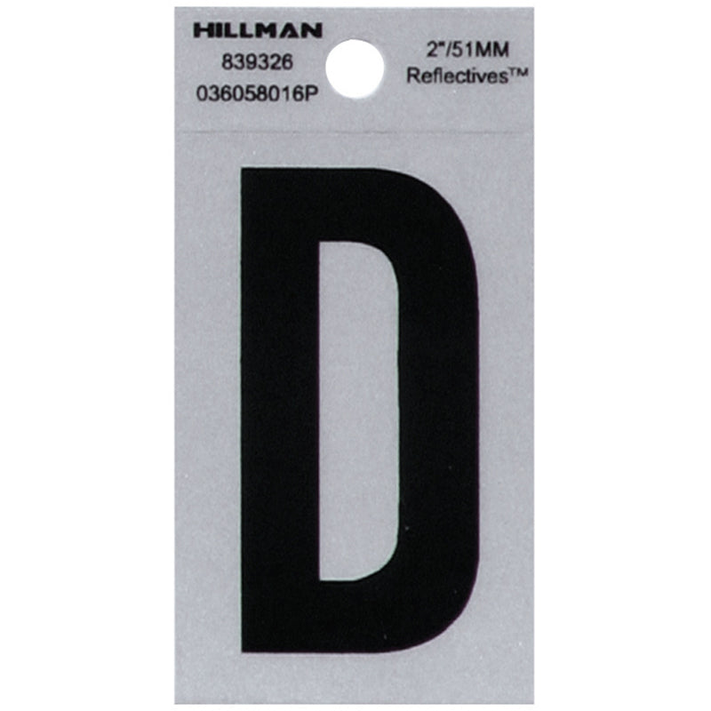 HILLMAN 2 in. Reflective Black Vinyl Self-Adhesive Letter D 1 pc, Pack of 6