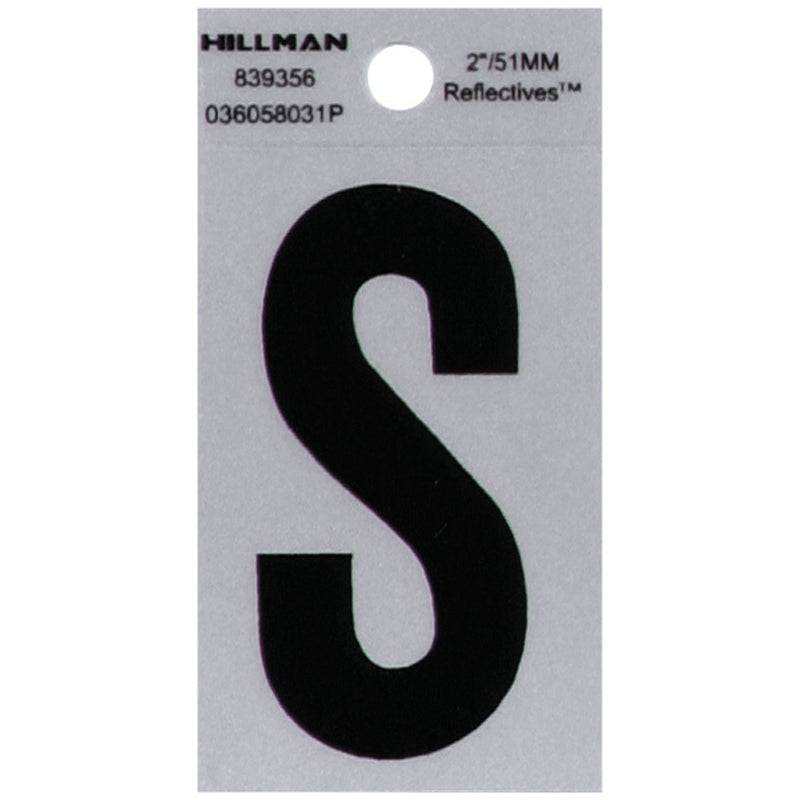 HILLMAN 2 in. Reflective Black Vinyl Self-Adhesive Letter S 1 pc, Pack of 6