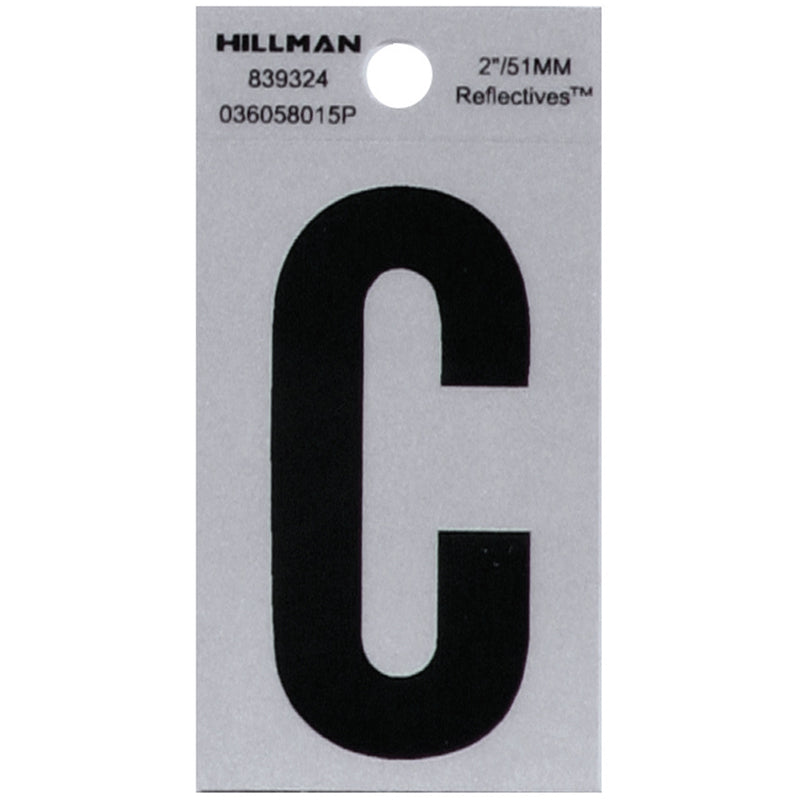 HILLMAN 2 in. Reflective Black Vinyl Self-Adhesive Letter C 1 pc, Pack of 6