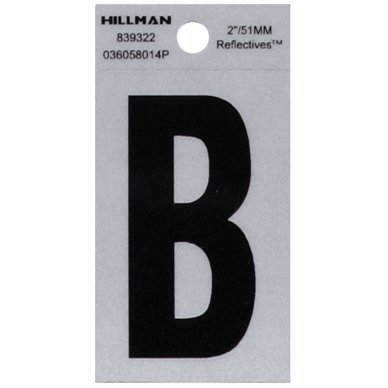 HILLMAN 2 in. Reflective Black Vinyl Self-Adhesive Letter B 1 pc, Pack of 6