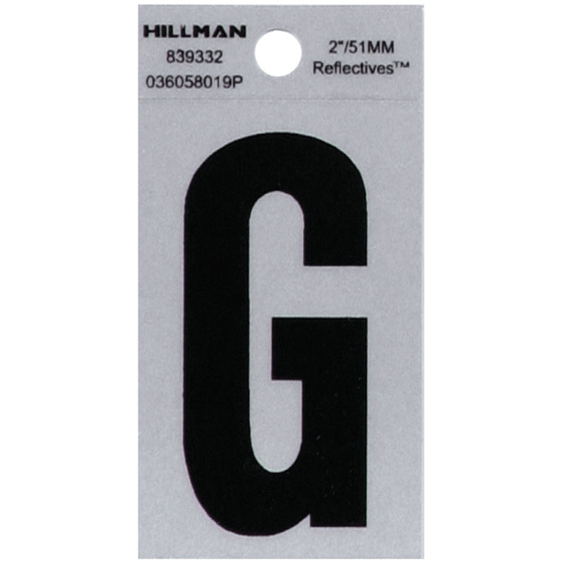 HILLMAN 2 in. Reflective Black Vinyl Self-Adhesive Letter G 1 pc, Pack of 6