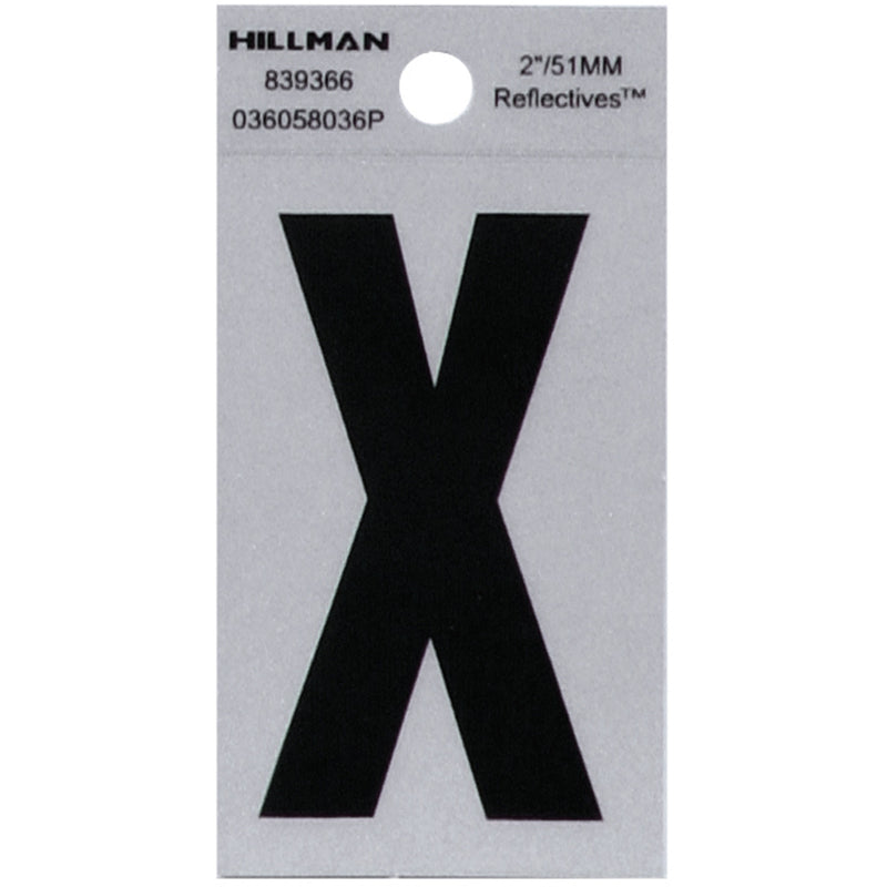 HILLMAN 2 in. Reflective Black Vinyl Self-Adhesive Letter X 1 pc, Pack of 6