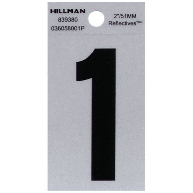 HILLMAN 2 in. Reflective Black Polyester Film Self-Adhesive Number 1 1 pc, Pack of 6