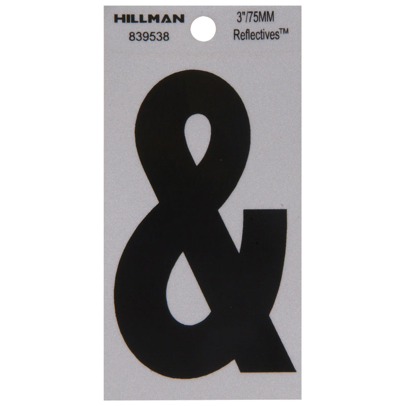 HILLMAN 3 in. Reflective Black Vinyl Self-Adhesive Special Character Ampersand 1 pc, Pack of 6