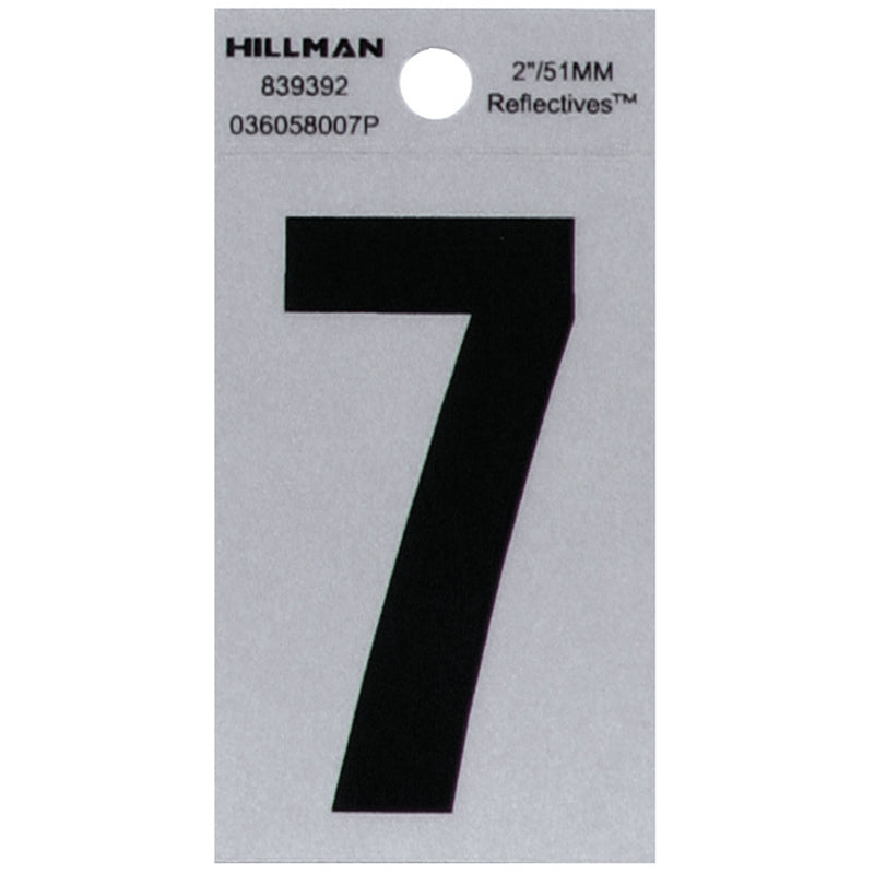 HILLMAN 2 in. Reflective Black Vinyl Self-Adhesive Number 7 1 pc, Pack of 6
