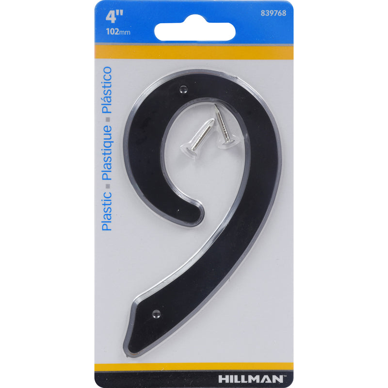 HILLMAN 4 in. Black Plastic Nail-On Number 9 1 pc, Pack of 10