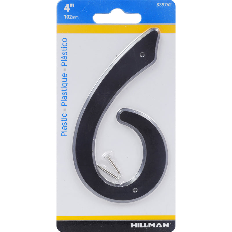 HILLMAN 4 in. Black Plastic Nail-On Number 6 1 pc, Pack of 10