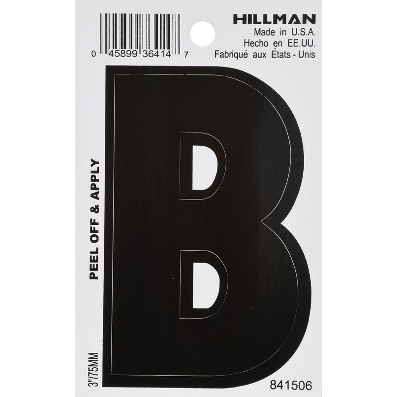 HILLMAN 3 in. Black Vinyl Self-Adhesive Letter B 1 pc, Pack of 6