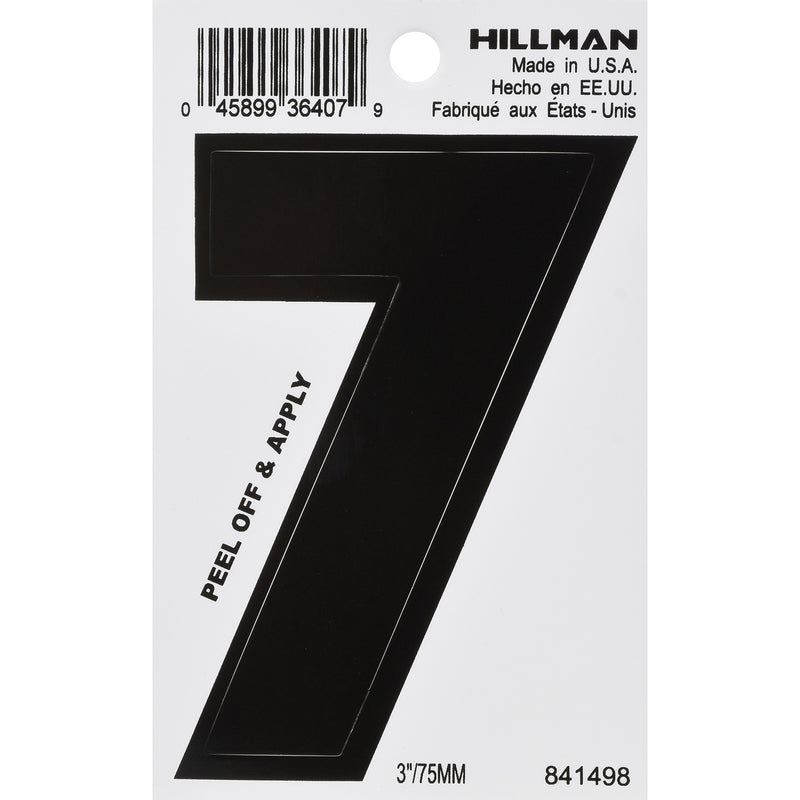 HILLMAN 3 in. Black Vinyl Self-Adhesive Number 7 1 pc, Pack of 6