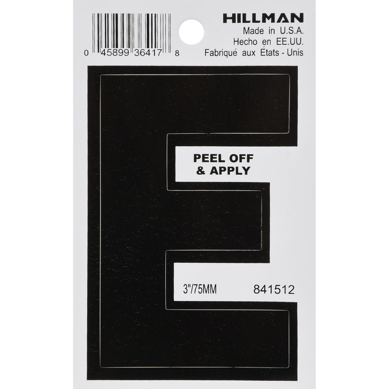 HILLMAN 3 in. Black Vinyl Self-Adhesive Letter E 1 pc, Pack of 6