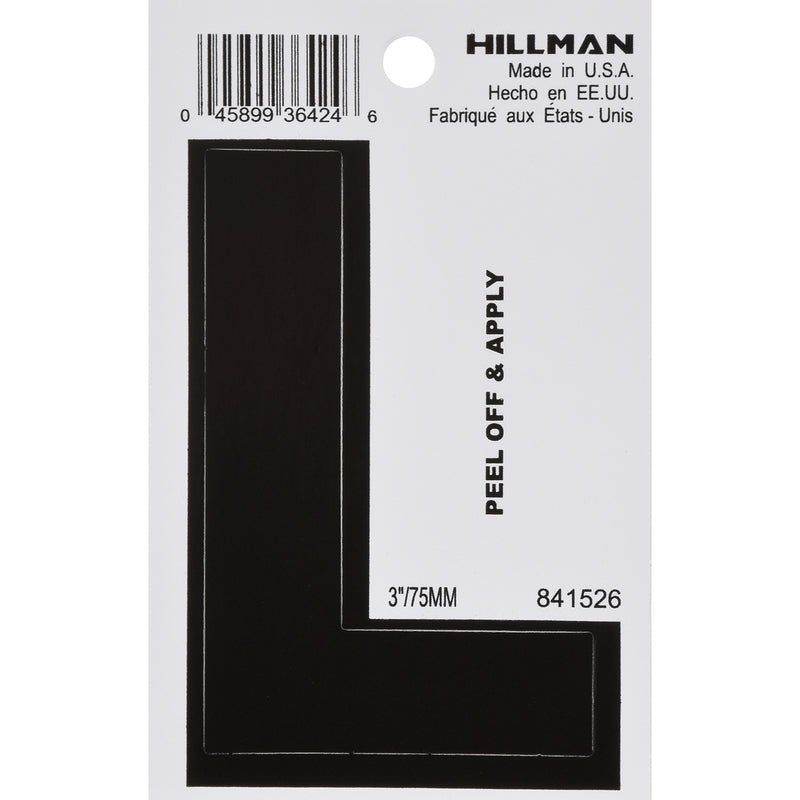 HILLMAN 3 in. Black Vinyl Self-Adhesive Letter L 1 pc, Pack of 6