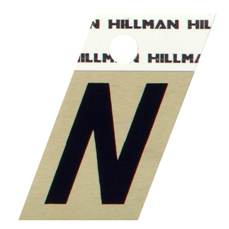 HILLMAN 1.5 in. Reflective Black Aluminum Self-Adhesive Letter N 1 pc, Pack of 6