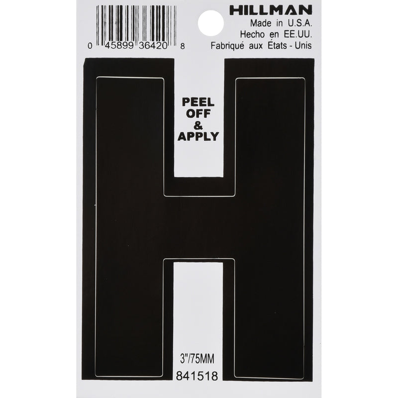 HILLMAN 3 in. Black Vinyl Self-Adhesive Letter H 1 pc, Pack of 6