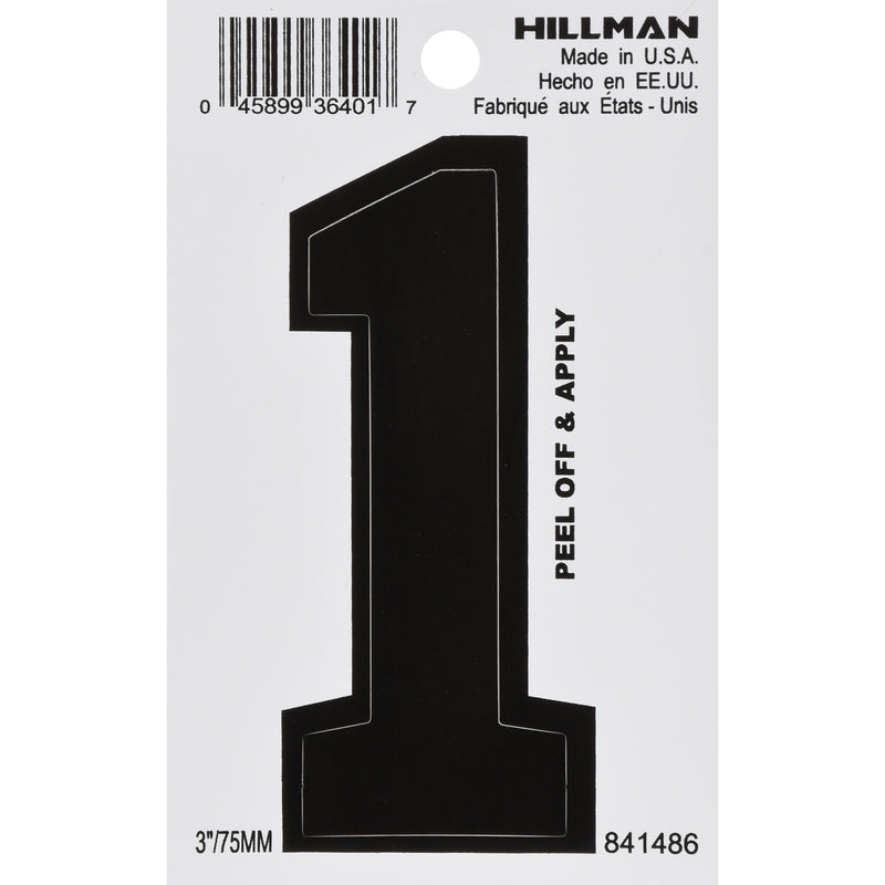 HILLMAN 3 in. Black Vinyl Self-Adhesive Number 1 1 pc, Pack of 6
