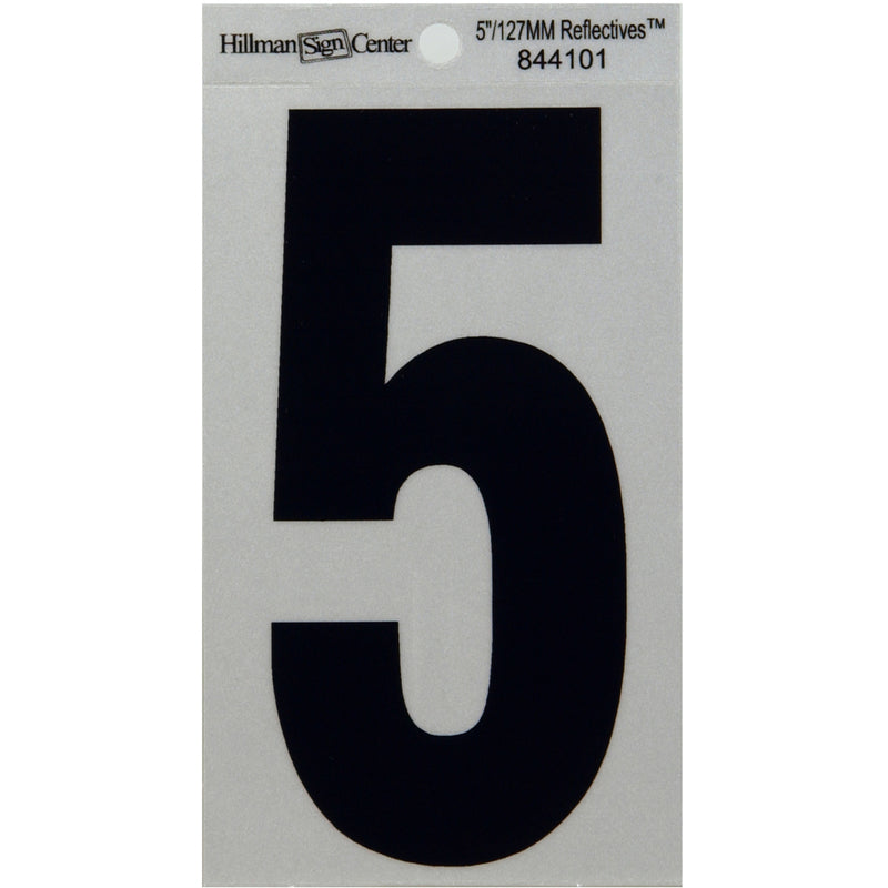HILLMAN 5 in. Reflective Black Vinyl Self-Adhesive Number 5 1 pc, Pack of 6