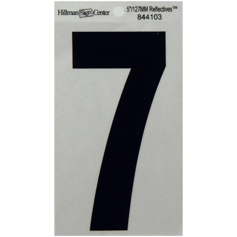 HILLMAN 5 in. Reflective Black Vinyl Self-Adhesive Number 7 1 pc, Pack of 6