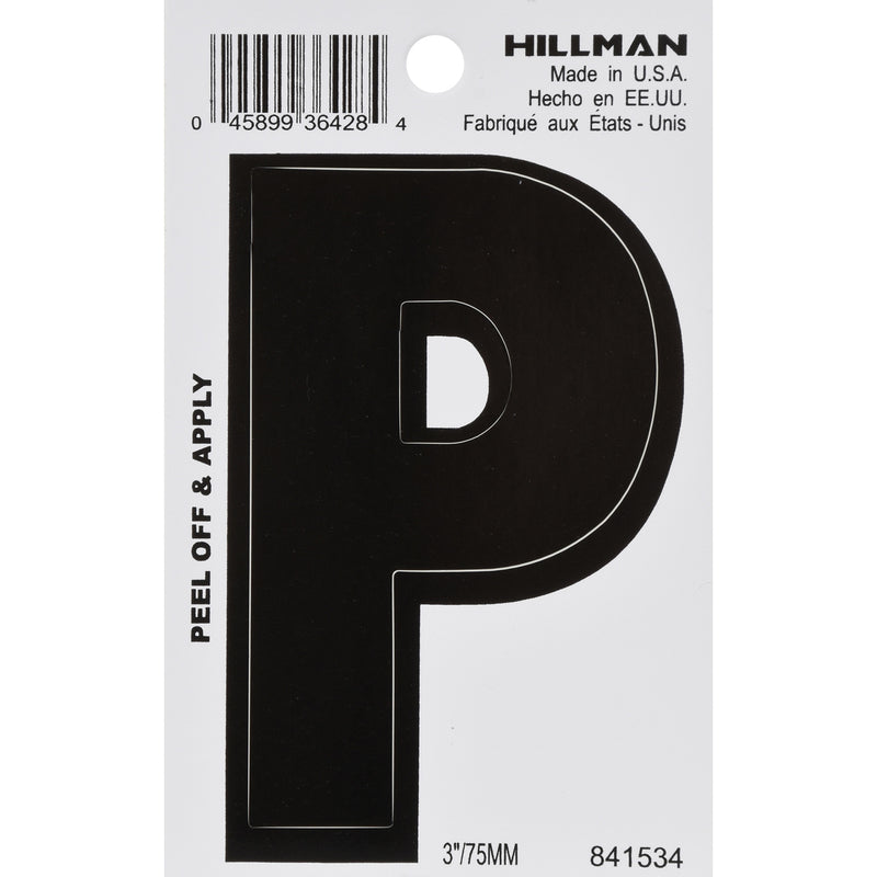HILLMAN 3 in. Black Vinyl Self-Adhesive Letter P 1 pc, Pack of 6
